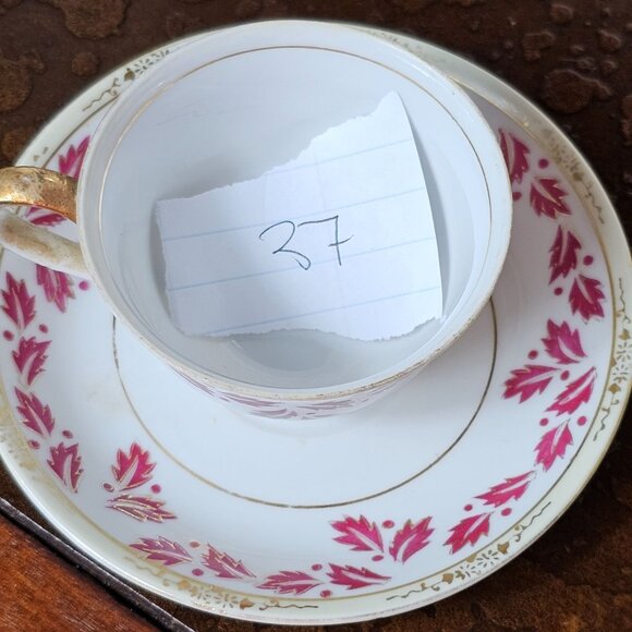 Ucagco China Vintage Tea Cup Saucer Set Pink Foliage Leaf Design Occupied Japan - Picture 11 of 11